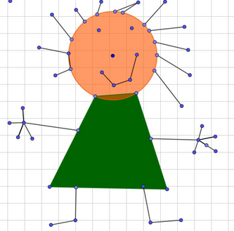 Et eksempel på en 0. klasses-elevs arbejde med polygon-, linje- og farveværktøj.